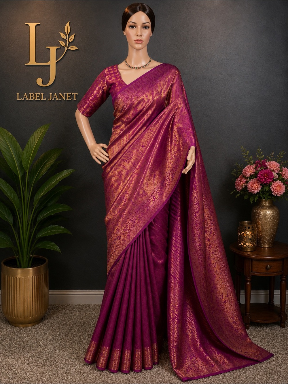 Brand new,Magenta Soft silk saree with stitched blouse (34” - 42”)